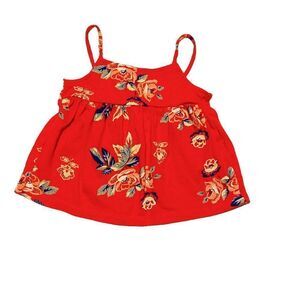 Old Navy Orange Floral Print Swing Tank Top